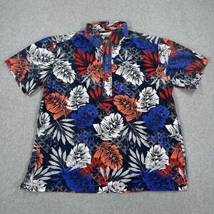 Chubbies Hawaiian Shirt Mens Medium Navy Leaf Print Button Down USA Cotton Aloha